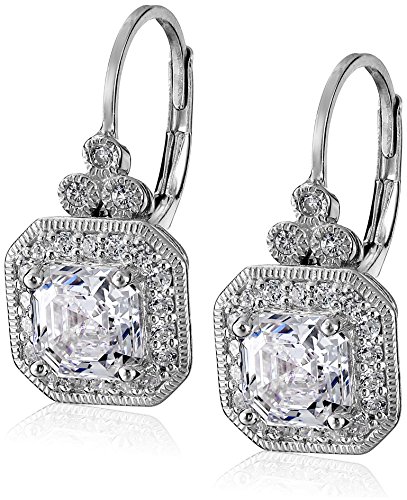 Product Cover Platinum or Gold-Plated Sterling Silver Swarovski Zirconia Asscher-Cut Antique Drop Earrings