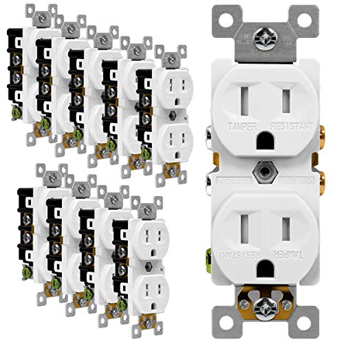 Product Cover ENERLITES Duplex Receptacle Outlet, Tamper-Resistant, Residential Grade, 3-Wire, Self-Grounding, 2-Pole,15A 125V, UL Listed, 61580-TR-W-10PCS, White (10 Pack)