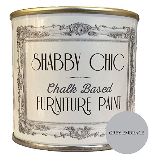 Product Cover Shabby Chic Chalk Based Furniture Paint - Grey Embrace 250ml - Chalked, Use on Wood, Stone, Brick, Metal , Plaster or Plastic, No Primer Needed, Made in the UK