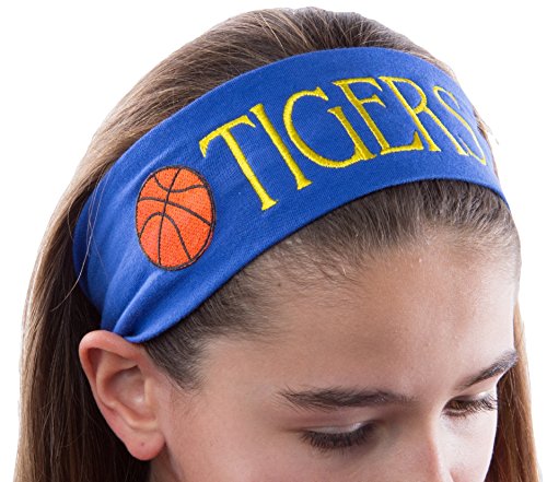 Product Cover Personalized Monogrammed Embroidered BASKETBALL Patch Cotton Stretch Headband CHOOSE YOUR CUSTOM COLORS FROM CHARTS IN THIS LISTING