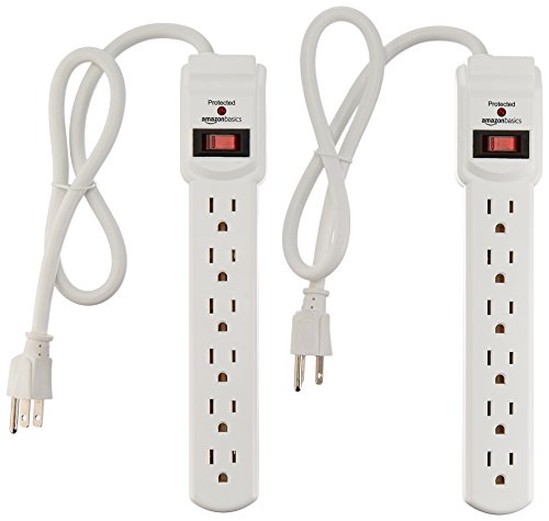 Product Cover AmazonBasics 6-Outlet Surge Protector Power Strip 2-Pack, 2-Foot Long Cord, 200 Joule - White