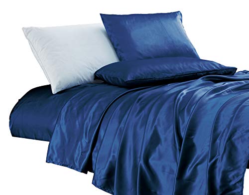 Product Cover Chezmoi Collection 4-Piece Bridal Satin Solid Color Sheet Set (King, Navy)
