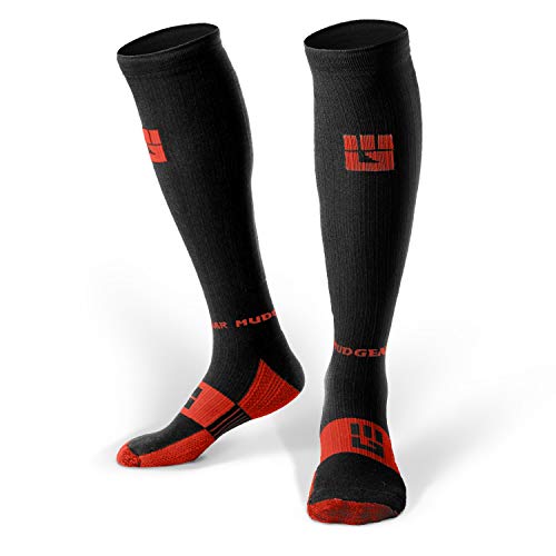 Product Cover MudGear Premium Compression Socks - Mens & Womens Running Hiking Trail - 1 Pair (Black/Orange - M)