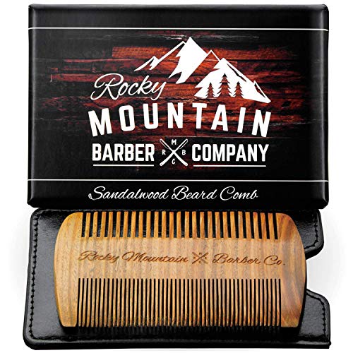 Product Cover Beard Comb - Natural Sandal Wood for Hair with Scented Fragrance Smell with Anti-Static & No Snag, Handmade Fine/Medium Tooth Brush Best for Beard & Moustache Packaged in Premium Giftbox