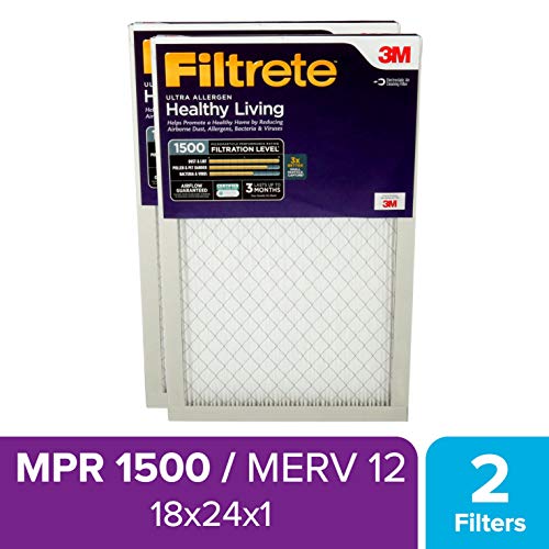 Product Cover Filtrete UR21-2PK-6E 18x24x1, AC Furnace Air Filter, MPR 1500, Healthy Living Ultra Allergen, 2-Pack, 18 x 24 x 1, 2 Pack