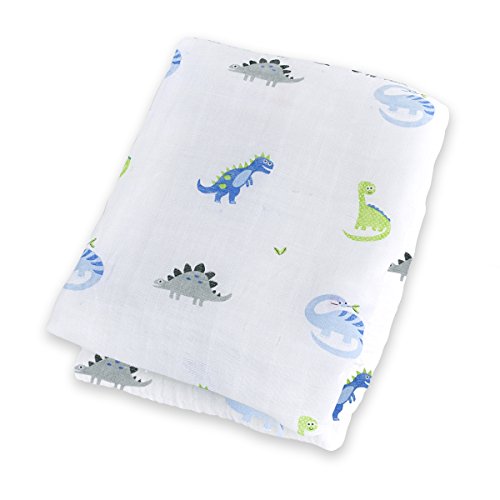 Product Cover Lulujo Baby 100% Cotton Muslin Swaddle Blanket, 47 x 47-Inches, Prehistoric Pals