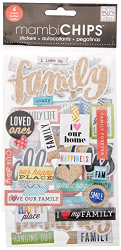Product Cover me & my BIG ideas mambiChips Chipboard Stickers - Scrapbooking Supplies - I Love Us Family Theme - Metallic Glitter & Multi-Color - Great for Family Projects, Scrapbooks & Albums - 4 Sheets