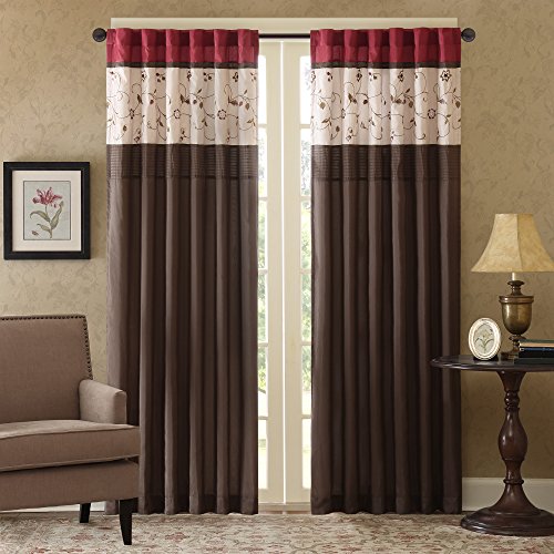 Product Cover Madison Park Serene Blackout Embroidered Room-Darkening Window Treatment Curtains 1 Panel with Rod Pocket/Back Tab Drapes for Bedroom and Dorm, 50x84, Red
