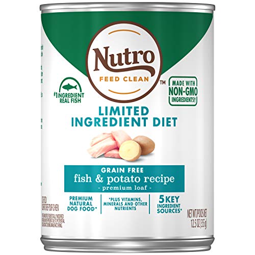 Product Cover NUTRO Limited Ingredient Diet Adult Canned Natural Wet Dog Food Premium Loaf Fish & Potato Recipe, (12) 12.5 oz. Cans