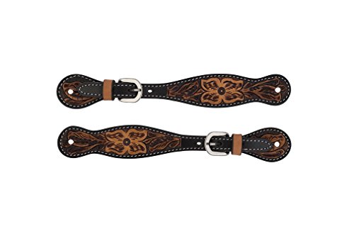 Product Cover Turquoise Cross 45-0401 Ladies Floral Tooled Ladies Spur Straps, Light Oiled