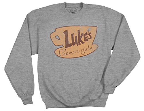 Product Cover Ripple Junction Gilmore Girls Adult Unisex Vintage Luke's Coffee Logo Fleece Crew Sweatshirt LG Heather Grey