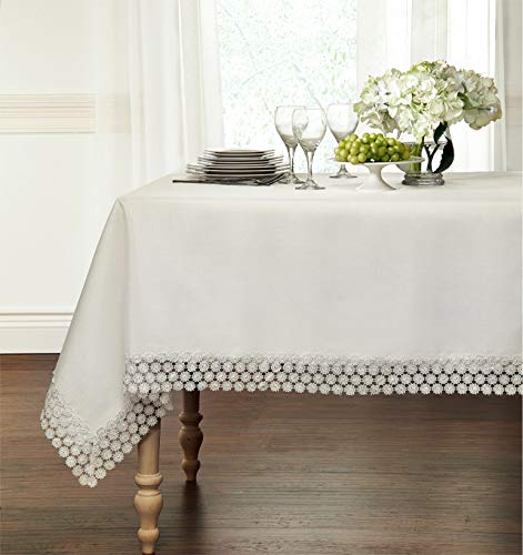 Product Cover GoodGram Ultra Luxurious Textured Macrame Trim Fabric Tablecloth Assorted Sizes & Colors - White, 60