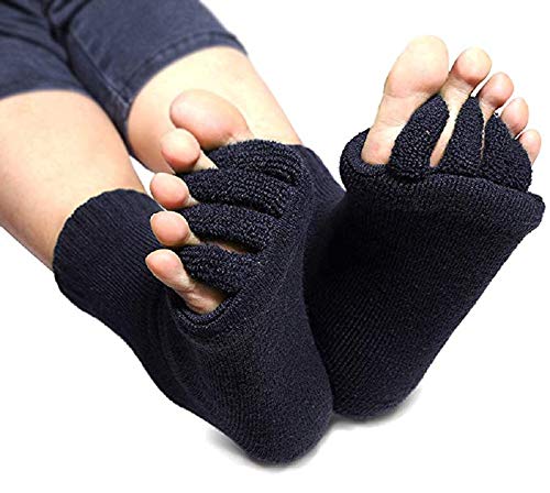 Product Cover Flesser Yoga Sports GYM Five Toe Separator Socks Alignment Pain Health Massage Socks (Black), 28x8cm