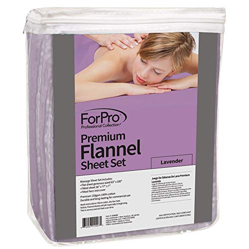 Product Cover ForPro Premium Flannel Sheet 3-Piece Set, Lavender, for Massage Tables, Includes Flat Sheet, Fitted Sheet, and Fitted Face Rest Cover