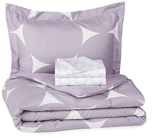 Product Cover AmazonBasics 5-Piece Bed-In-A-Bag Comforter Bedding Set - Twin or Twin XL, Purple Mod Dot, Microfiber, Ultra-Soft