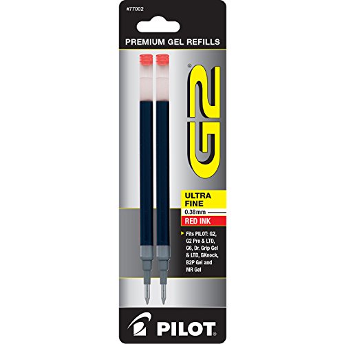 Product Cover PILOT G2 Gel Ink Refills For Rolling Ball Pens, Ultra Fine Point, Red Ink, 2-Pack (77002)