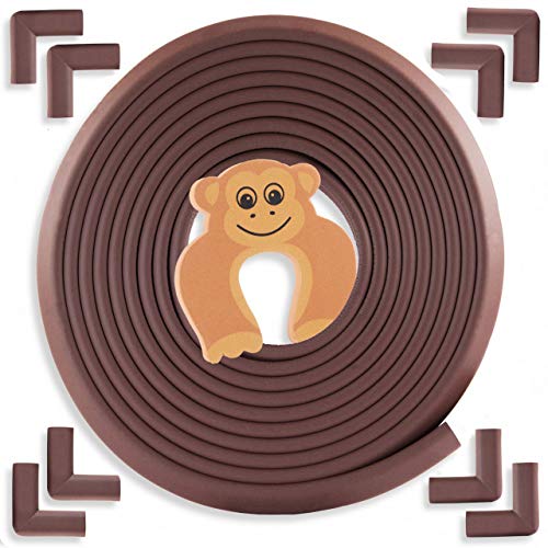 Product Cover Bebe Earth | Baby Proofing Edge & Corner Guard Protector Set | Safety Bumpers | Child Proof Furniture & Tables | Pre-Taped Bumper Corners (20.4 ft + 8 corners, Coffee Brown)