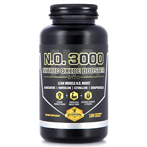 Product Cover Vitamorph Labs N.O. 3000 Nitric Oxide Booster for Lean Muscle Mass and Pumps L-Norvaline, Grapeseed, L-Citrulline Malate, L-Arginine, B-Vitamins, 120 Vegetarian Capsules