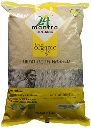 Product Cover Organic Urad Dal Whole - White Matpe Beans Whole Lentils - USDA Certified Organic - European Union Certified Organic - Pesticides Free - Adulteration Free - Sodium Free - 4 Pounds - 24 Mantra Organic