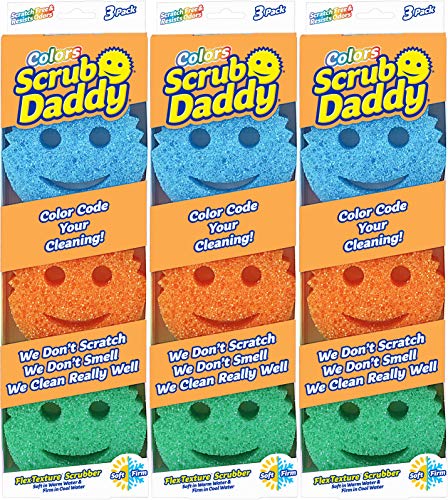 Product Cover Scrub Daddy Colors Sponge Set - FlexTexture Sponge, Soft in Warm Water, Firm in Cold, Deep Cleaning, Dishwasher Safe, Multi-use, Scratch Free, Odor Resistant, Functional, Ergonomic, 3 pk, 9pc
