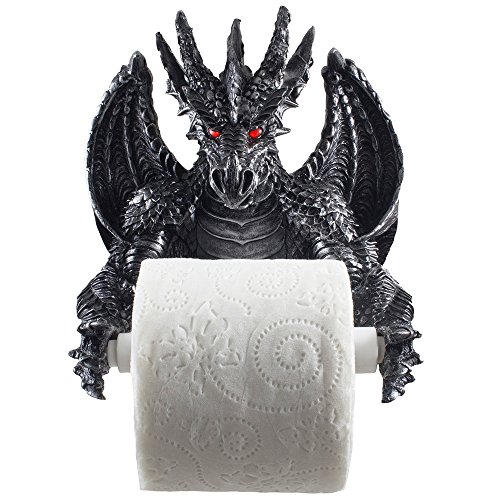 Product Cover Mythical Winged Dragon Toilet Paper Holder in Metallic Look for Medieval and Gothic Home Decor Bathroom Accessories or Whimsical Fantasy Gifts