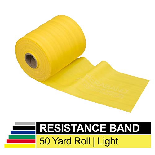 Product Cover TheraBand Resistance Band 50 Yard Roll, Thin Yellow Non-Latex Professional Elastic Bands for Upper & Lower Body Exercise, Physical Therapy, Pilates, Rehab, Dispenser Box, Beginner Level 2