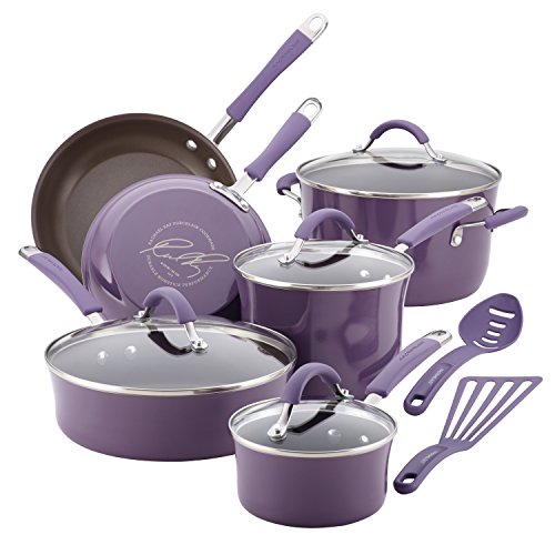 Product Cover Rachael Ray 16783 Cucina Nonstick Cookware Pots and Pans Set, 12 Piece, Lavender