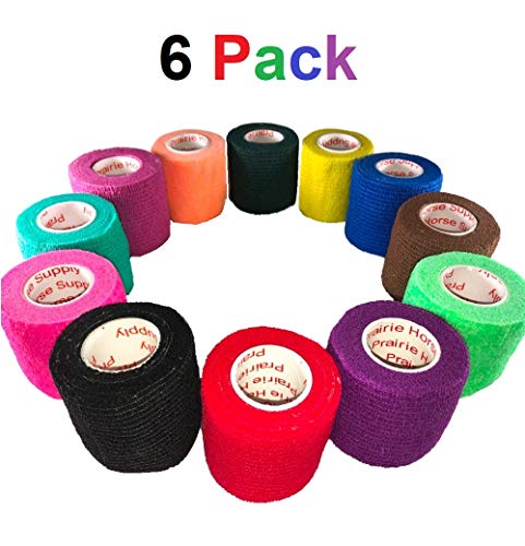Product Cover 2 Inch Vet Wrap Tape Bulk (Assorted Colors) (Pack of 6) Self Adhesive Adherent Adhering Flex Bandage Rap Grip Roll for Dog Cat Pet Horse