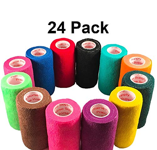 Product Cover 4 Inch Vet Wrap Tape Bulk (Assorted Colors) (Pack of 24) Self Adhesive Adherent Adhering Flex Bandage Rap Grip Roll for Dog Cat Pet Horse