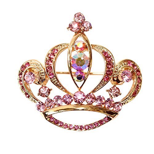 Product Cover Navachi 18k Gold Plated Pink Crystal Royal Crown Az7155b Brooch Pin