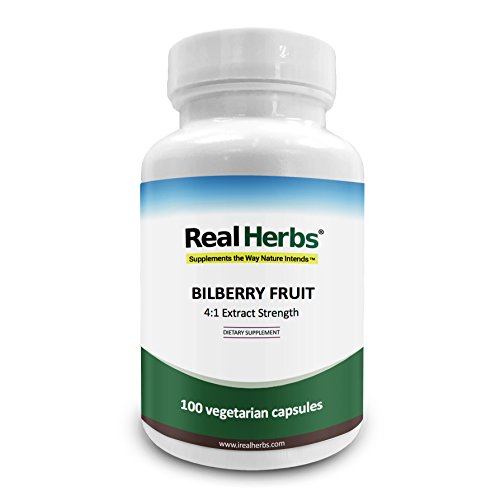 Product Cover Real Herbs Bilberry Extract - Derived from 1,500mg of Bilberry Fruit with 4 : 1 Extract Strength - Promotes Vision & Blood Circulation, Improves Cardiovascular Health - 100 Vegetarian Capsules
