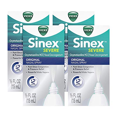 Product Cover Vicks Sinex Severe Original Sinus Nasal Spray Decongestant, 0.5 fl oz (4 Pack) - Fast Relief of Cold and Allergy Congestion