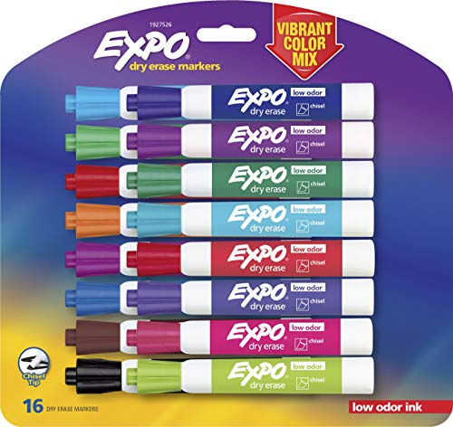 Product Cover EXPO 1927526 Low-Odor Dry Erase Markers, Chisel Tip, Vibrant Colors, 16-Count