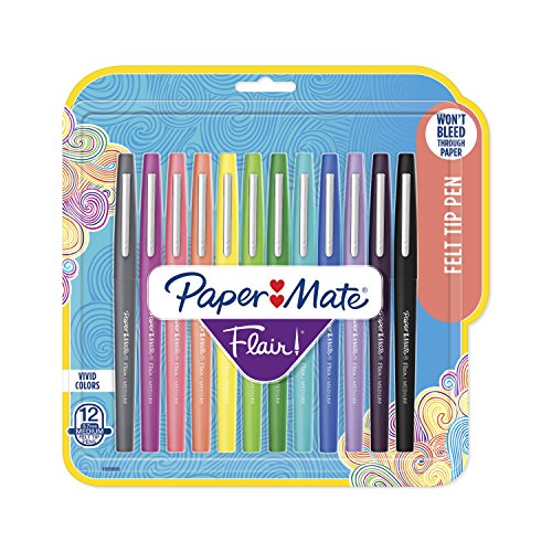Product Cover Paper Mate 1928605 Flair Felt Tip Pens, Medium Point (0.7mm), Tropical & Classic Colors, 12 Count