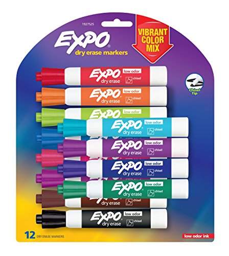 Product Cover EXPO Low-Odor Dry Erase Markers, Chisel Tip, Vibrant Colors, 12-Count
