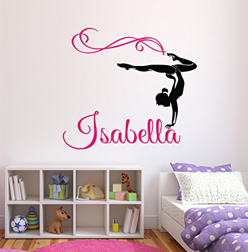 Product Cover Custom Gymnastics Name Wall Decals - Girls Kids Room Decor - Nursery Wall Decals - Wall Decor for Teen Girls (24Wx22H)