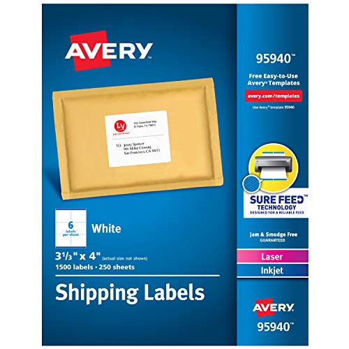 Product Cover Avery Shipping Address Labels, Laser & Inkjet Printers, 1,500 Labels, 3-1/3x4 Labels, Permanent Adhesive (95940)