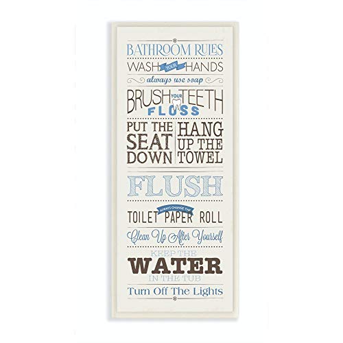 Product Cover Stupell Home Décor Bathroom Rules Blue And Black Print Bathroom Wall Plaque, 7 x 0.5 x 17, Proudly Made in USA