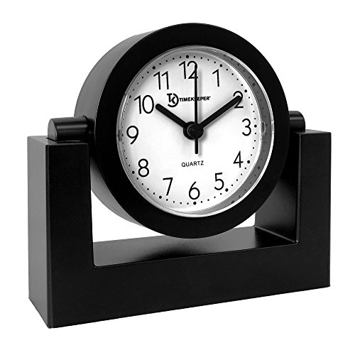 Product Cover Timekeeper Desktop Swivel Clock for Desk | Shelf | Tabletop, Black Frame w/White Face
