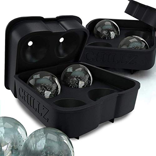 Product Cover The Classic Kitchen Chillz Ice Ball Maker - 2 Black Flexible Silicone Ice Trays - Mold 8 X 4.5cm Round Ice Ball Spheres (2 Pack)