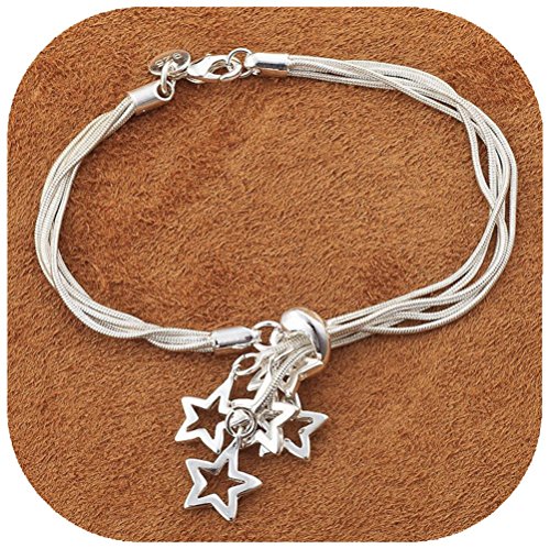 Product Cover IVYRISE Elegant 925 Sterling Silver Plated Jewelry Small Chains Hollow Stars Pendant Bracelet Bangle 925