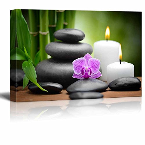 Product Cover Canvas Prints Wall Art - Zen Basalt Stones and Orchid Spa,Beauty and Calmness Concept | Modern Wall Decor/Home Decoration Stretched Gallery Canvas Wrap Giclee Print & Ready to Hang - (12