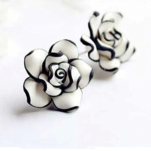 Product Cover G&G Women Ladies Graceful Ear Stud Black & White Resin Rose Flower Earrings Ear Nail