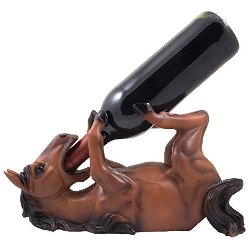 Product Cover Drinking Chestnut Stallion Wine Bottle Holder Statue in Decorative Tabletop Wine Racks & Display Stands for Country Farm Kitchen Table Centerpieces or Western Brown Horse Decor As Gifts for Farmers