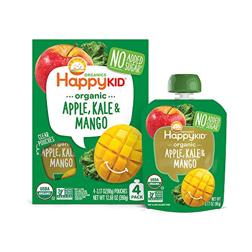 Product Cover Happy Kid Organic Superfoods Twist Apple Kale Mango, 3.17 Ounce Pouch (Pack of 16) (Pack May Vary) Baby Toddler Kid Snack, Resealable, No Added Sugar Non-GMO Kosher (Packaging May Vary)