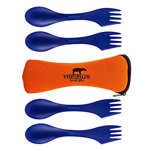 Product Cover Tapirus 4 Blue Spork to Go Set - Durable and BPA Free Tritan Sporks - Spoon, Fork and Knife Combo Utensils Flatware - Mess Kit for Camping, Hunting and Outdoor Activities - Comes in a Carrying Case