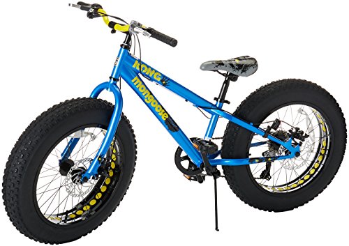 Product Cover Mongoose Kong Fat Tire Mountain Bike for Kids and Children, Featuring 13-Inch/Small High-Tensile Steel Frame, 7-Speed Shimano Drivetrain, Mechanical Disc Brakes, and 20-Inch Wheels, Blue