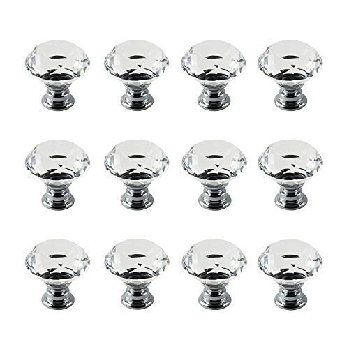 Product Cover IQUALITE IQ_01 12pcs Diamond Shape Crystal Glass 30mm Knob Pull Handle Usd for Cabinet, Drawer, Clear