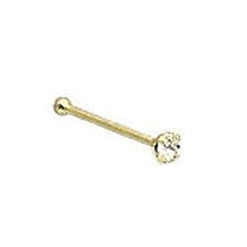 Product Cover 14k Yellow Gold Nose Stud Earring with Ball End, Stone Size: 1mm Clear Cz Stone
