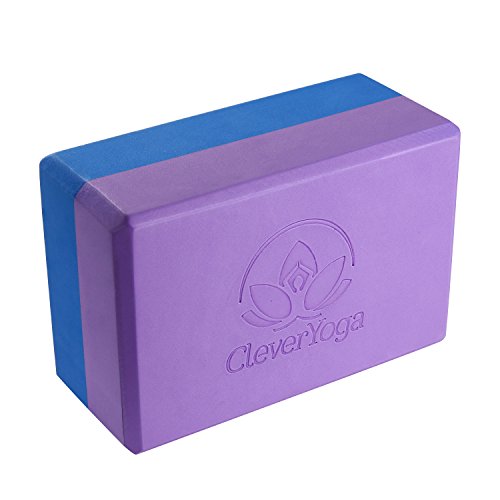 Product Cover Clever Yoga Block 9 x 6 x 4 Inch Exercise Block - Recycled High Density Foam Block - 1 Bi-Color Block Purple/Blue